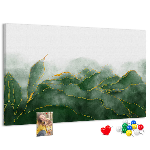 Tableau en liège Des touches dorées sur des feuilles vertes