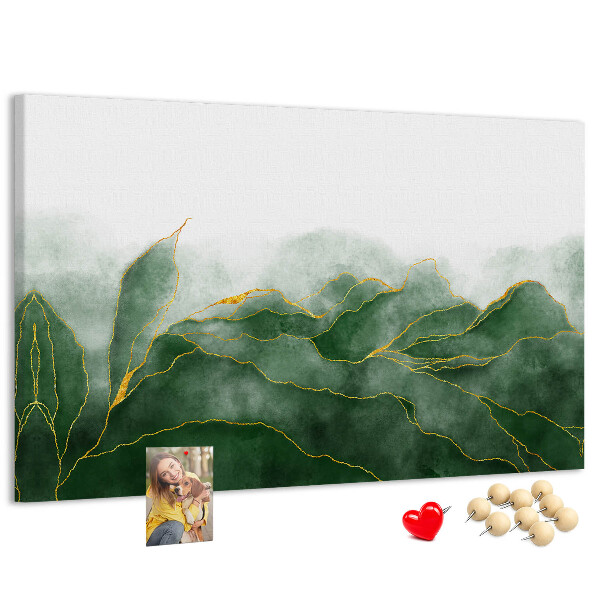 Tableau en liège Des touches dorées sur des feuilles vertes