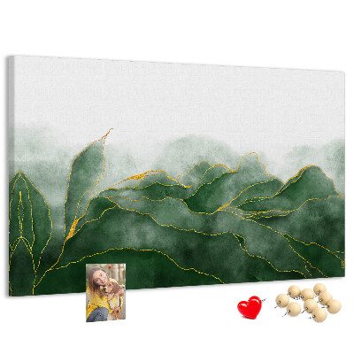 Tableau en liège Des touches dorées sur des feuilles vertes
