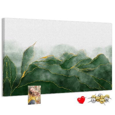 Tableau en liège Des touches dorées sur des feuilles vertes
