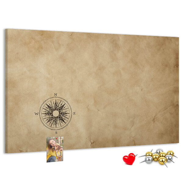 Tableau affichage liège Carte ancienne avec une boussole en arrière-plan.