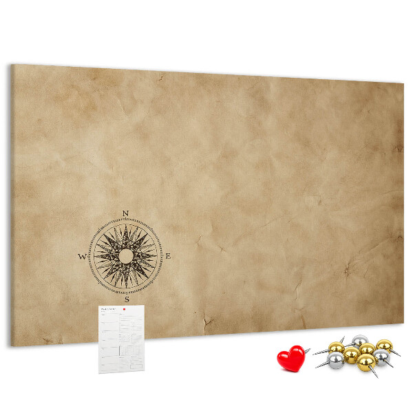 Tableau affichage liège Carte ancienne avec une boussole en arrière-plan.