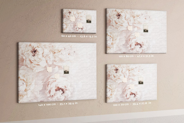 Tableau affichage liège Délicates pivoines blanches sur fond clair
