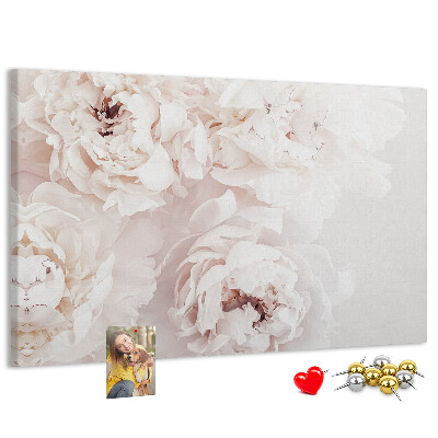 Tableau affichage liège Délicates pivoines blanches sur fond clair