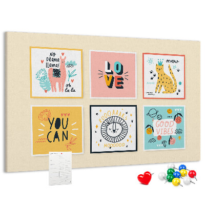 Tableau de liège Des graphismes colorés avec des slogans positifs.