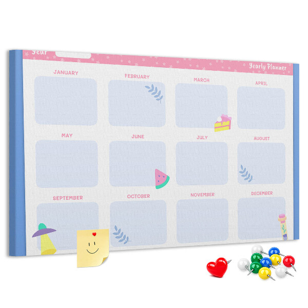 Tableau affichage liège Agenda annuel coloré à motif de fruits