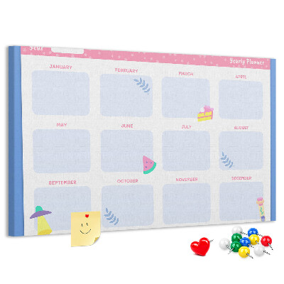 Tableau affichage liège Agenda annuel coloré à motif de fruits