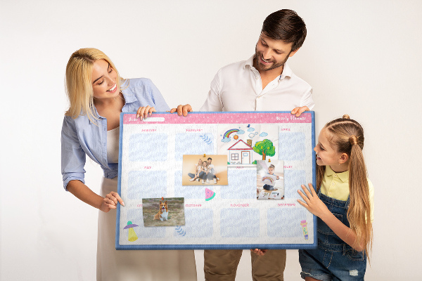 Tableau affichage liège Agenda annuel coloré à motif de fruits