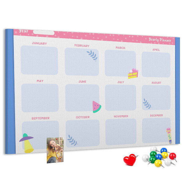Tableau affichage liège Agenda annuel coloré à motif de fruits