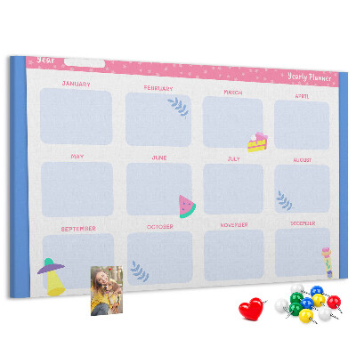 Tableau affichage liège Agenda annuel coloré à motif de fruits
