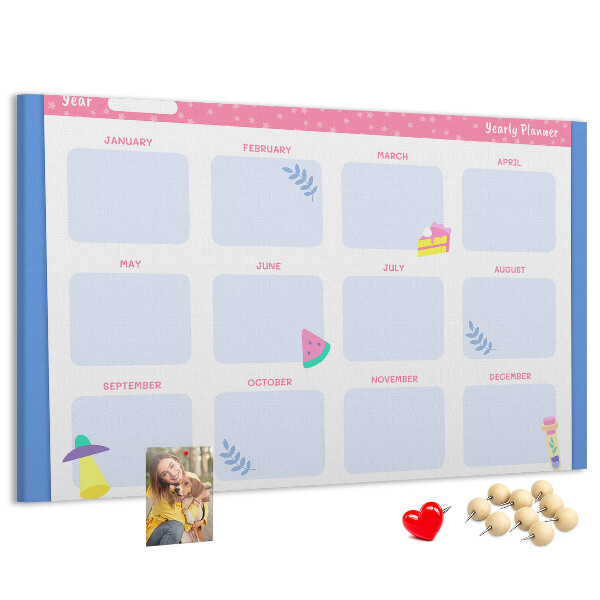 Tableau affichage liège Agenda annuel coloré à motif de fruits