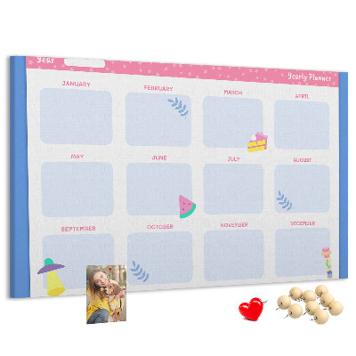 Tableau affichage liège Agenda annuel coloré à motif de fruits