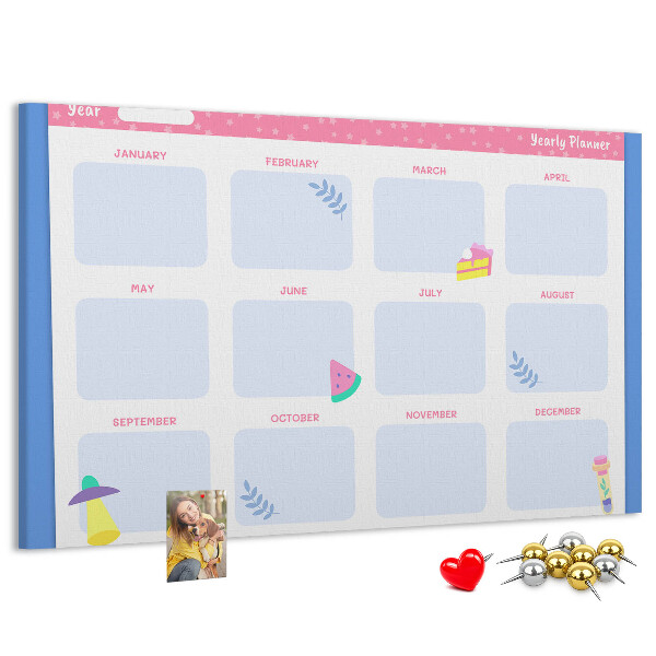 Tableau affichage liège Agenda annuel coloré à motif de fruits