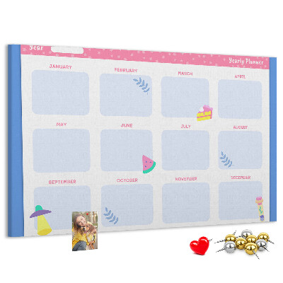 Tableau affichage liège Agenda annuel coloré à motif de fruits