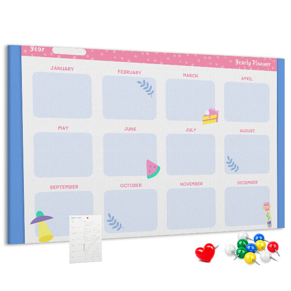 Tableau affichage liège Agenda annuel coloré à motif de fruits