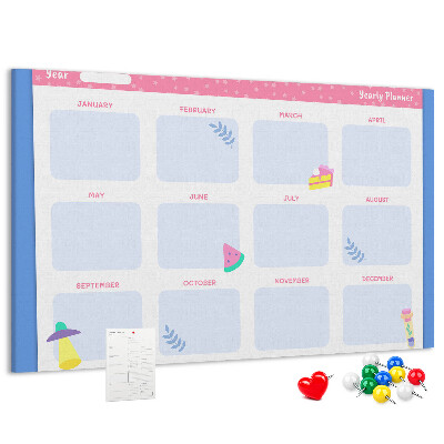 Tableau affichage liège Agenda annuel coloré à motif de fruits