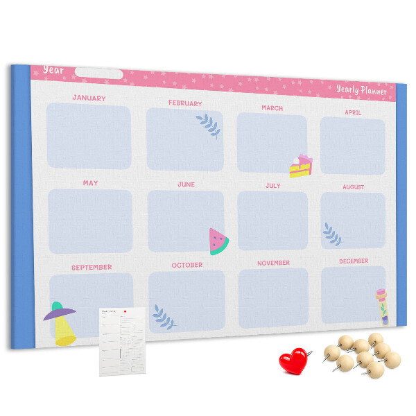 Tableau affichage liège Agenda annuel coloré à motif de fruits