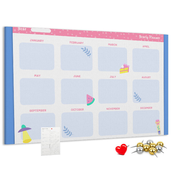 Tableau affichage liège Agenda annuel coloré à motif de fruits