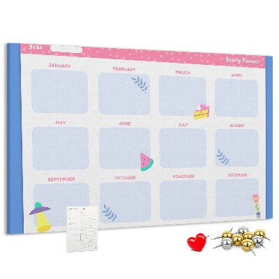 Tableau affichage liège Agenda annuel coloré à motif de fruits