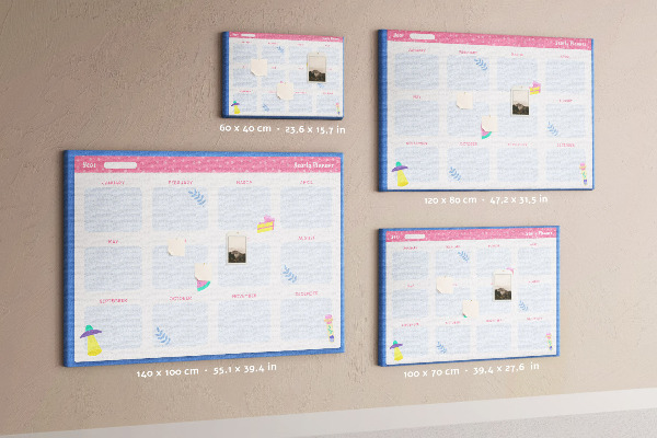 Tableau affichage liège Agenda annuel coloré à motif de fruits
