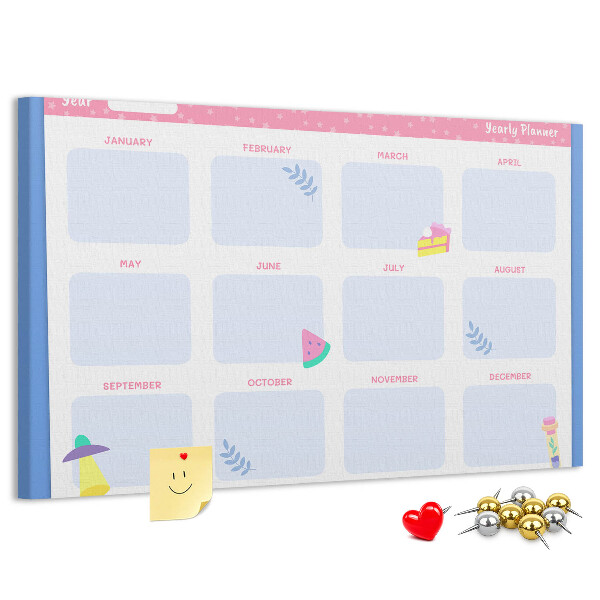 Tableau affichage liège Agenda annuel coloré à motif de fruits