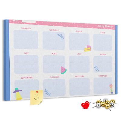 Tableau affichage liège Agenda annuel coloré à motif de fruits