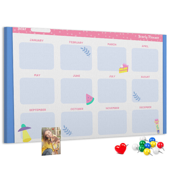 Tableau affichage liège Agenda annuel coloré à motif de fruits