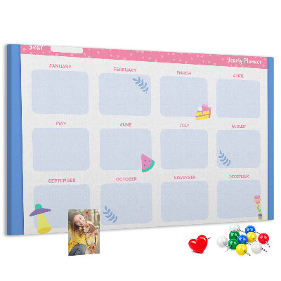 Tableau affichage liège Agenda annuel coloré à motif de fruits