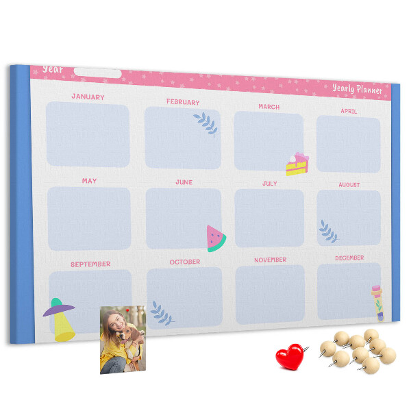 Tableau affichage liège Agenda annuel coloré à motif de fruits