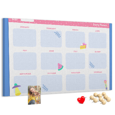 Tableau affichage liège Agenda annuel coloré à motif de fruits