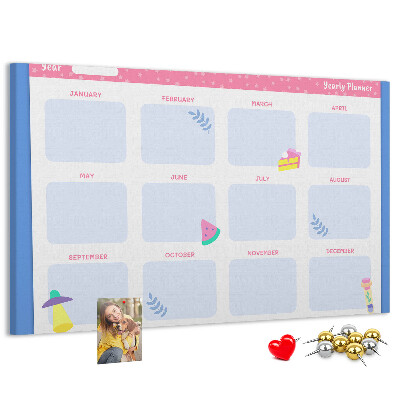 Tableau affichage liège Agenda annuel coloré à motif de fruits