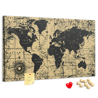 Tableau en liège Carte du monde antique en noir et or