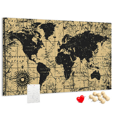 Tableau en liège Carte du monde antique en noir et or