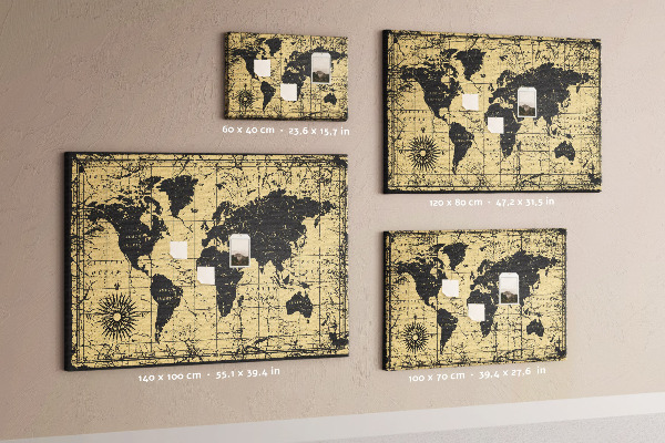 Tableau en liège Carte du monde antique en noir et or