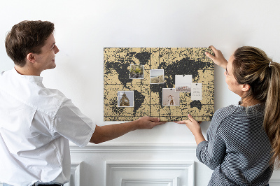 Tableau en liège Carte du monde antique en noir et or