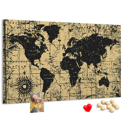 Tableau en liège Carte du monde antique en noir et or