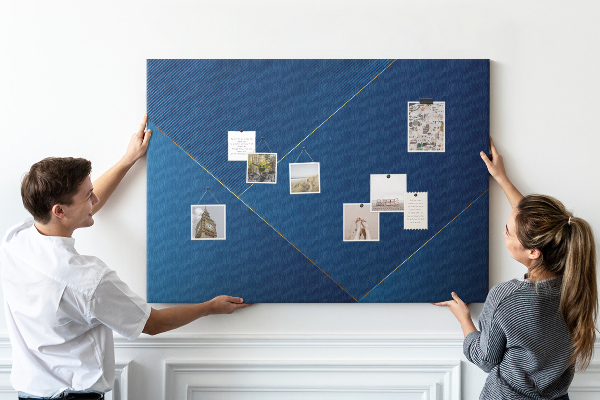Tableau de liège Motifs géométriques élégants dans des tons de bleu