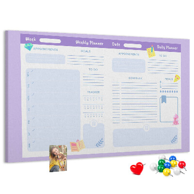 Tableau affichage liège Agenda hebdomadaire avec des touches de couleur