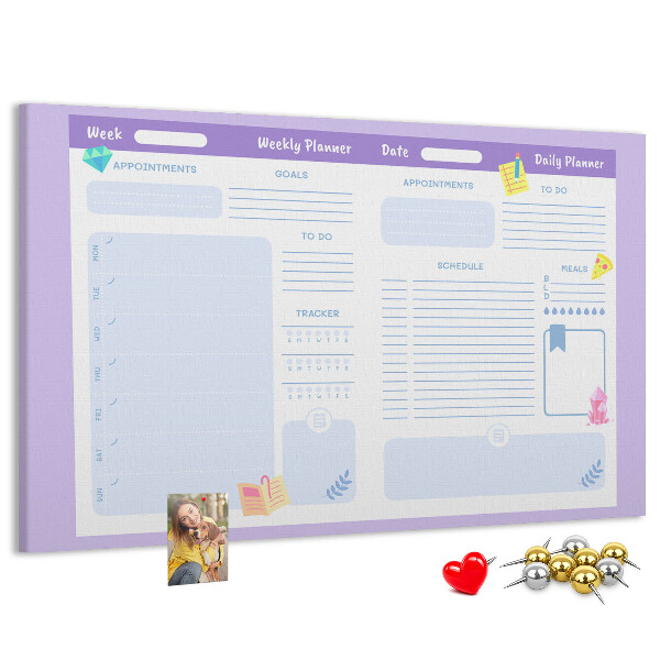 Tableau affichage liège Agenda hebdomadaire avec des touches de couleur