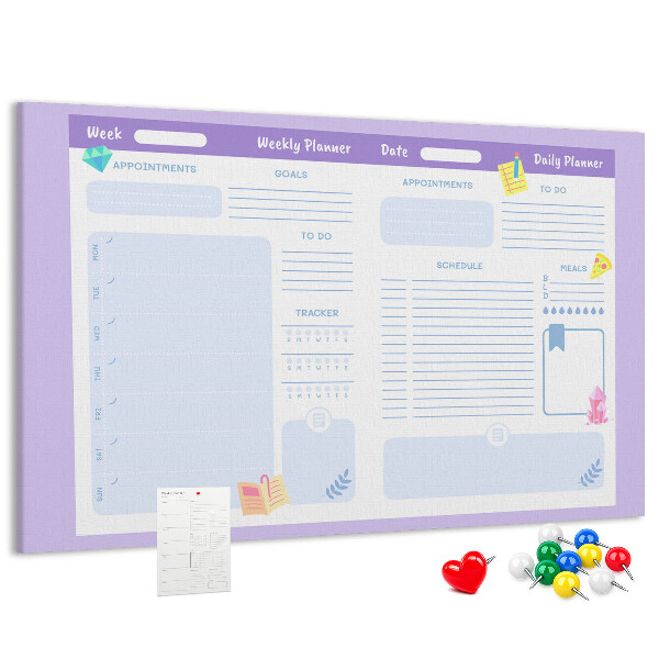 Tableau affichage liège Agenda hebdomadaire avec des touches de couleur
