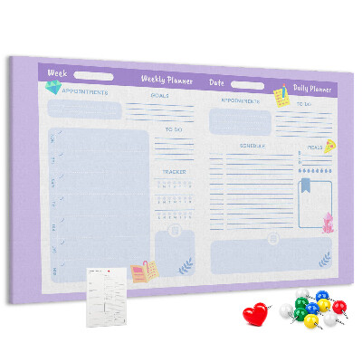 Tableau affichage liège Agenda hebdomadaire avec des touches de couleur
