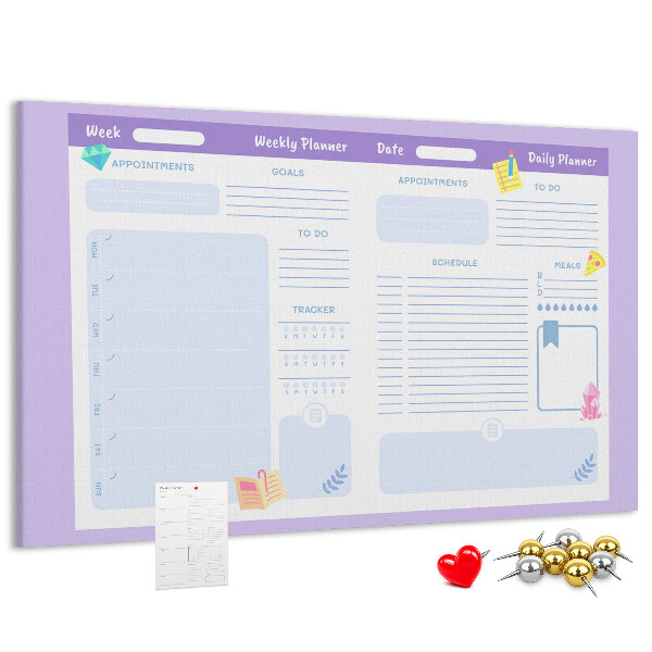 Tableau affichage liège Agenda hebdomadaire avec des touches de couleur
