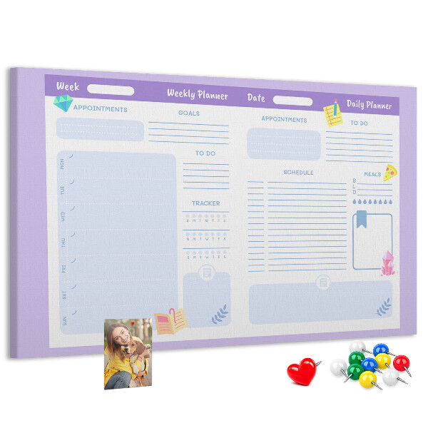 Tableau affichage liège Agenda hebdomadaire avec des touches de couleur