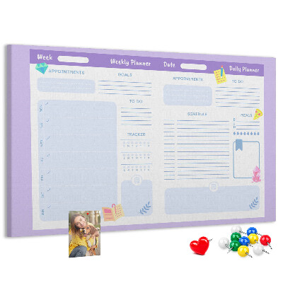 Tableau affichage liège Agenda hebdomadaire avec des touches de couleur