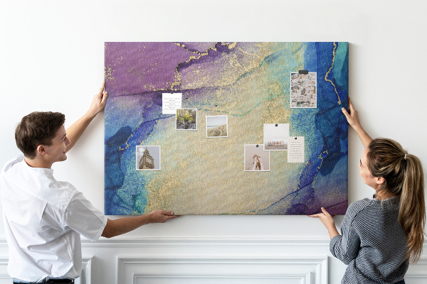 Tableau en liège Motif abstrait dans les tons de bleu.