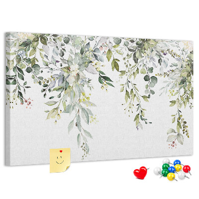 Tableau de liège Feuilles vertes et fleurs délicates en arrière-plan