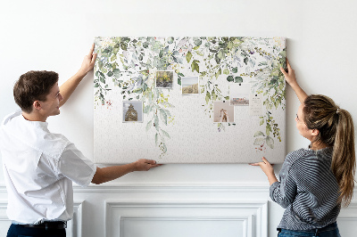 Tableau de liège Feuilles vertes et fleurs délicates en arrière-plan