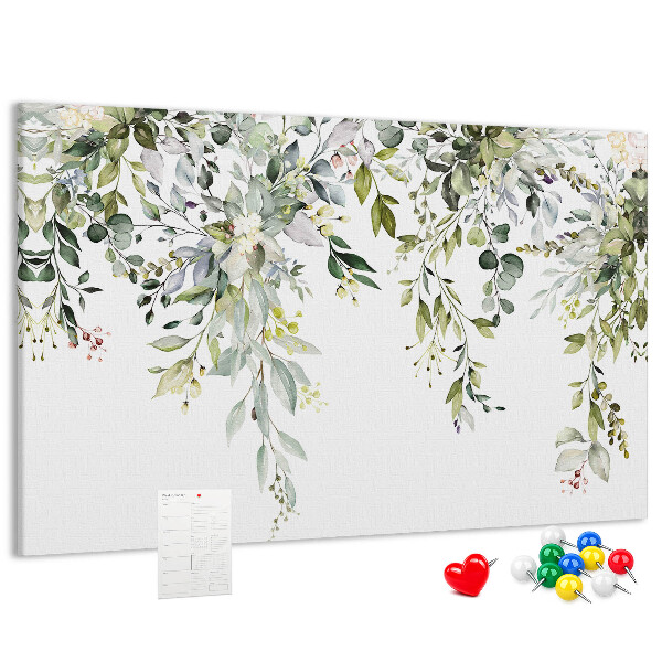 Tableau de liège Feuilles vertes et fleurs délicates en arrière-plan