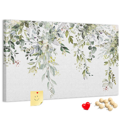 Tableau de liège Feuilles vertes et fleurs délicates en arrière-plan