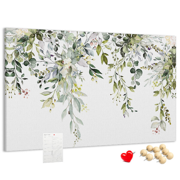 Tableau de liège Feuilles vertes et fleurs délicates en arrière-plan